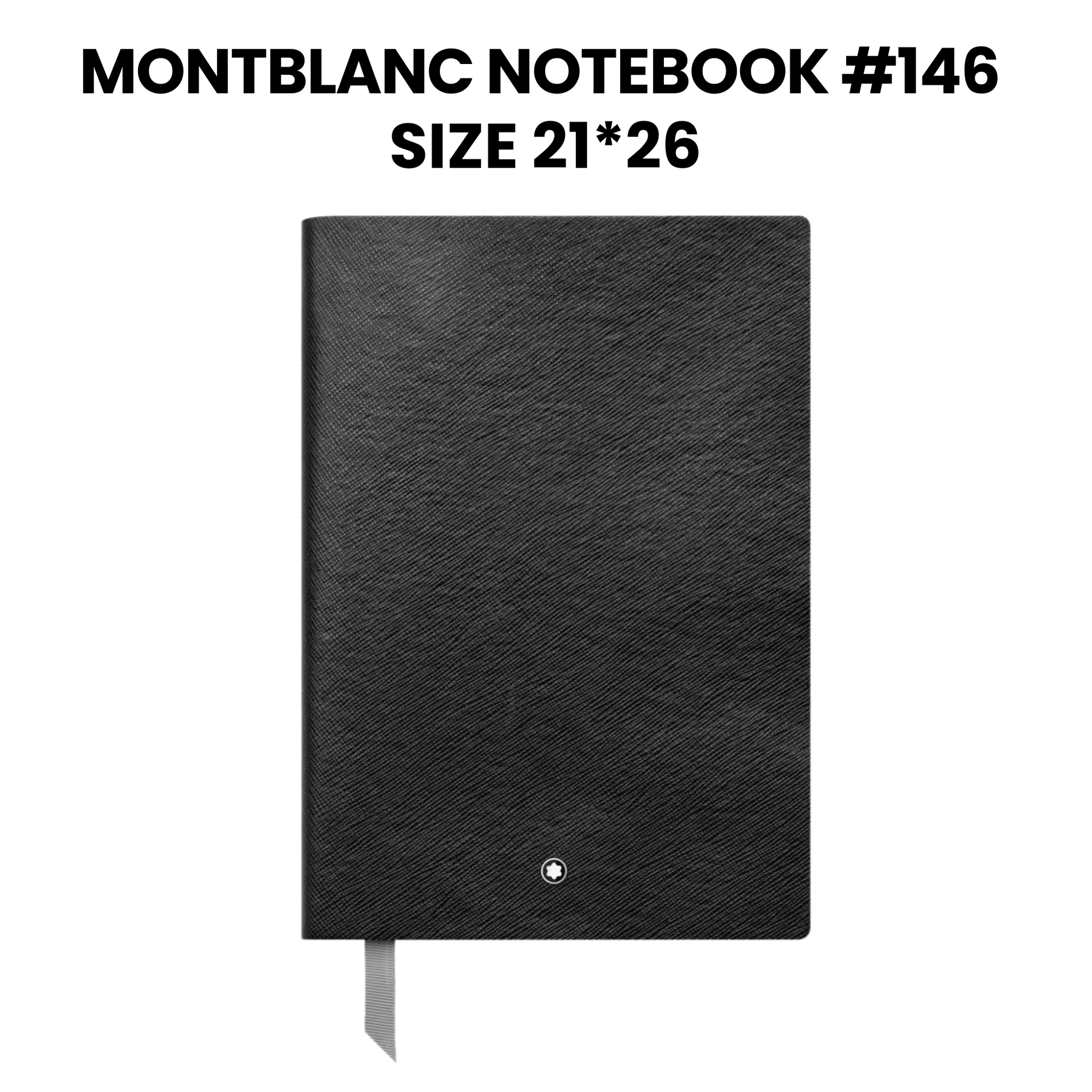 Black Montblanc notebook #146 with size 21*26 on a white background. surpriseboxgift.com. ideas for men gift