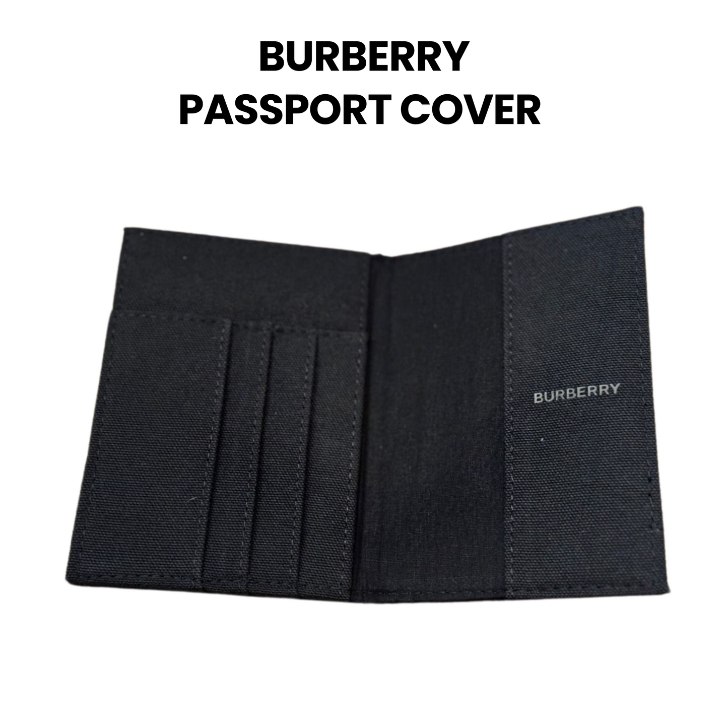 Black Burberry passport cover on a white background, surpriseboxgift.com ideas for gift man and woman, christmas gift, womens gift, corporate gift, birthday gift, luxury gift