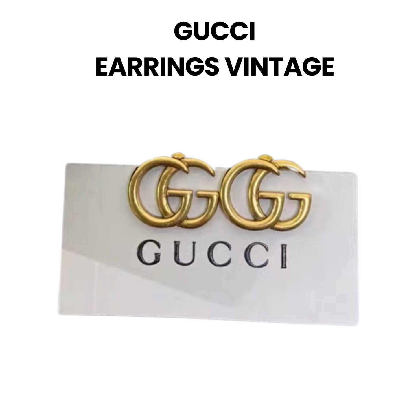 Gold Gucci earrings on a white card with 'Gucci' branding. vintage gucci earrings, surpriseboxgift.com