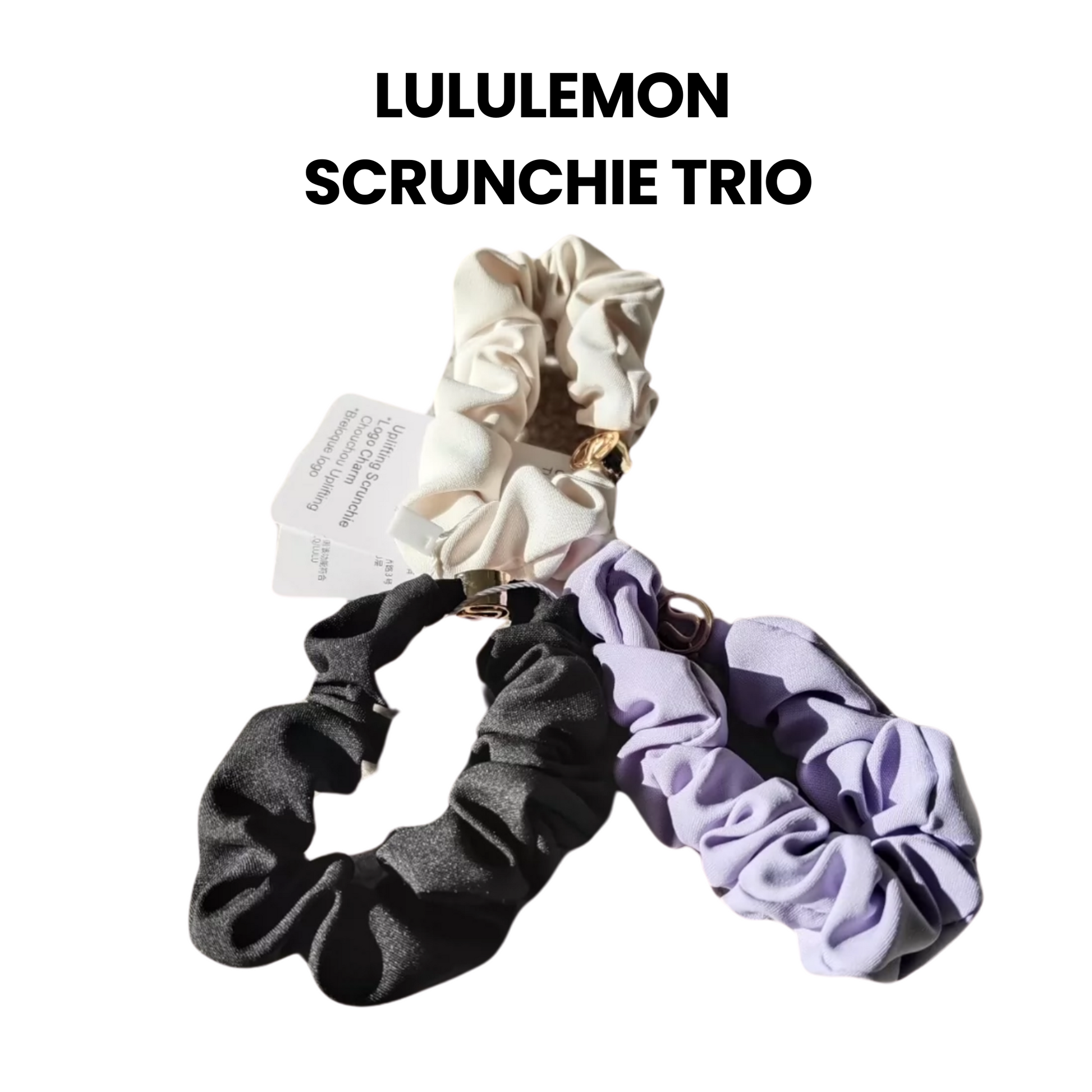 Set of scrunchies with a Lululemon, surpriseboxgift.com, luxury gift, gift for woman and man, birthday gift, new year gift, corporate gift , girls gift