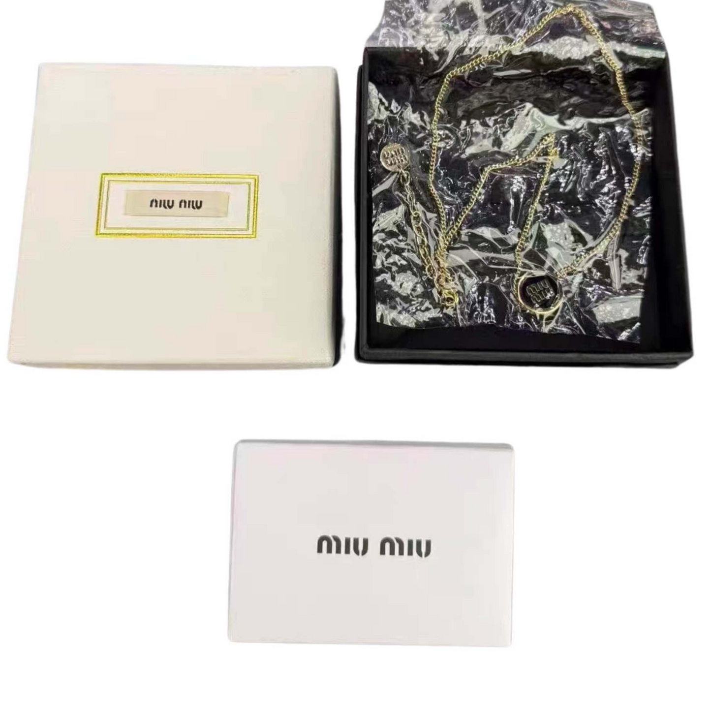 Miu Miu gold necklaces, surpriseboxgift.com, luxury gift, gift for woman and man, birthday gift, new year gift, corporate gift, luxury gift
