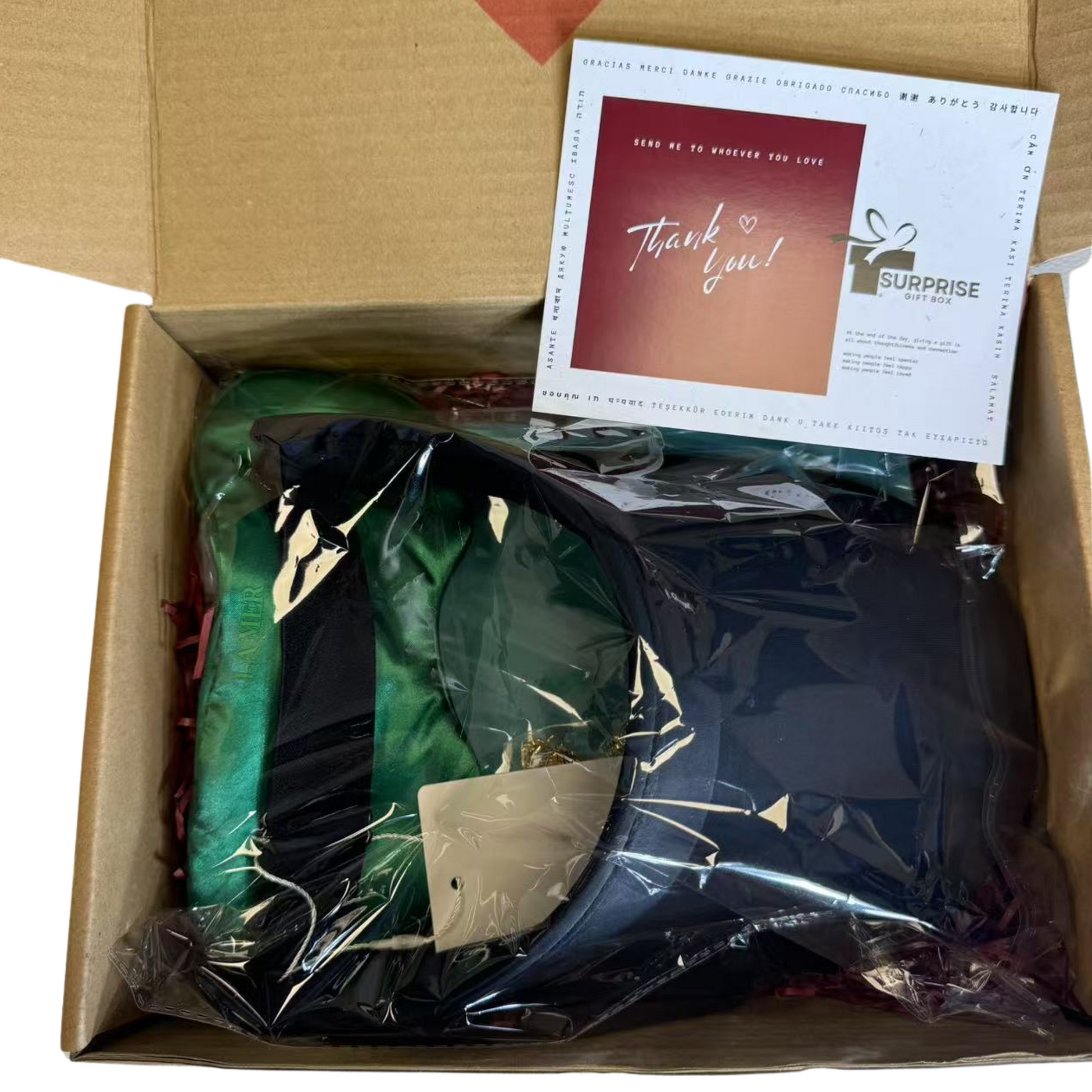 surpriseboxgift.com with the thanks card, lululemon cape