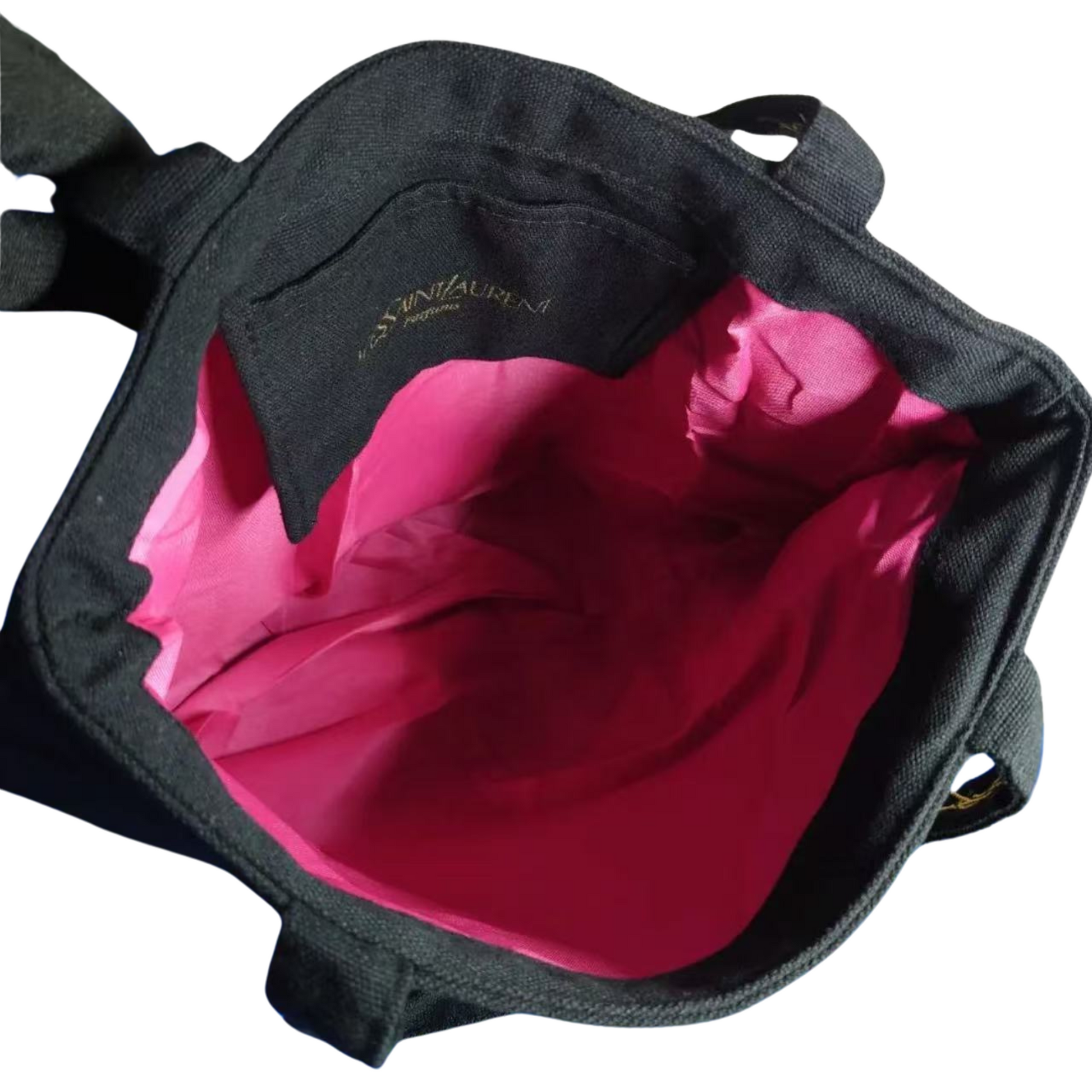 ysl Black bag with pink interior on a white background, shopper ysl bag, surpriseboxgift.com, women gift, xmas gift , birthdays gift, womens day gift, corporate gifts